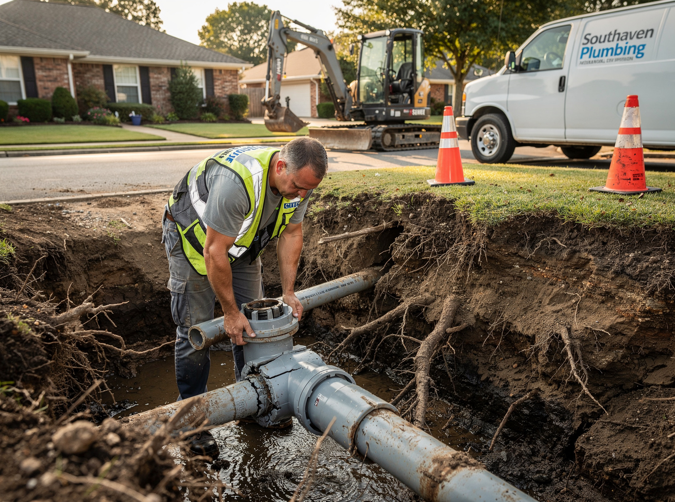 Broken Underground Sewer Pipe in Southaven, MS